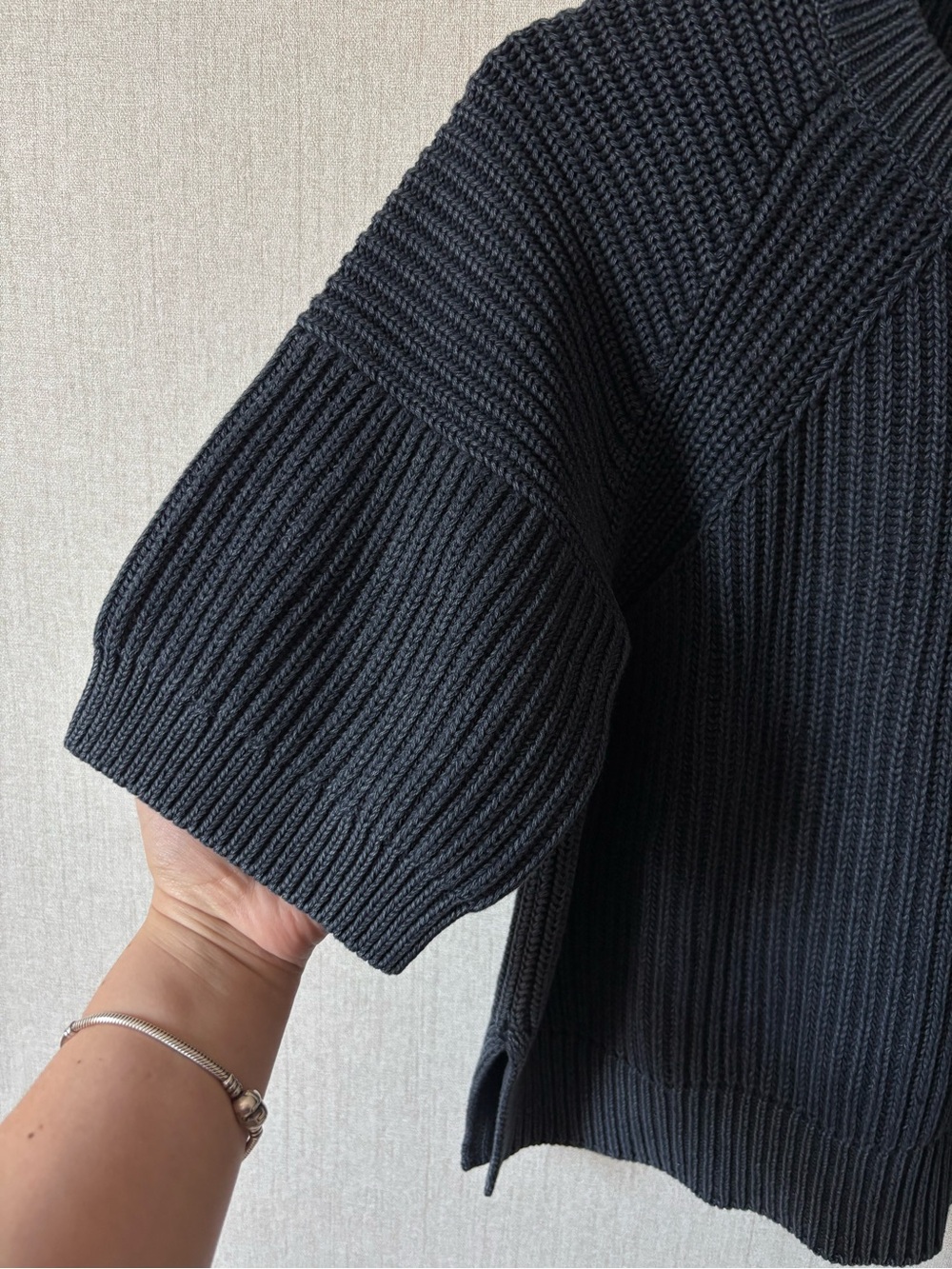 Joie navy blue Short-Sleeve Ribbed Crew Sweater 100% cotton - Picture 5 of 6